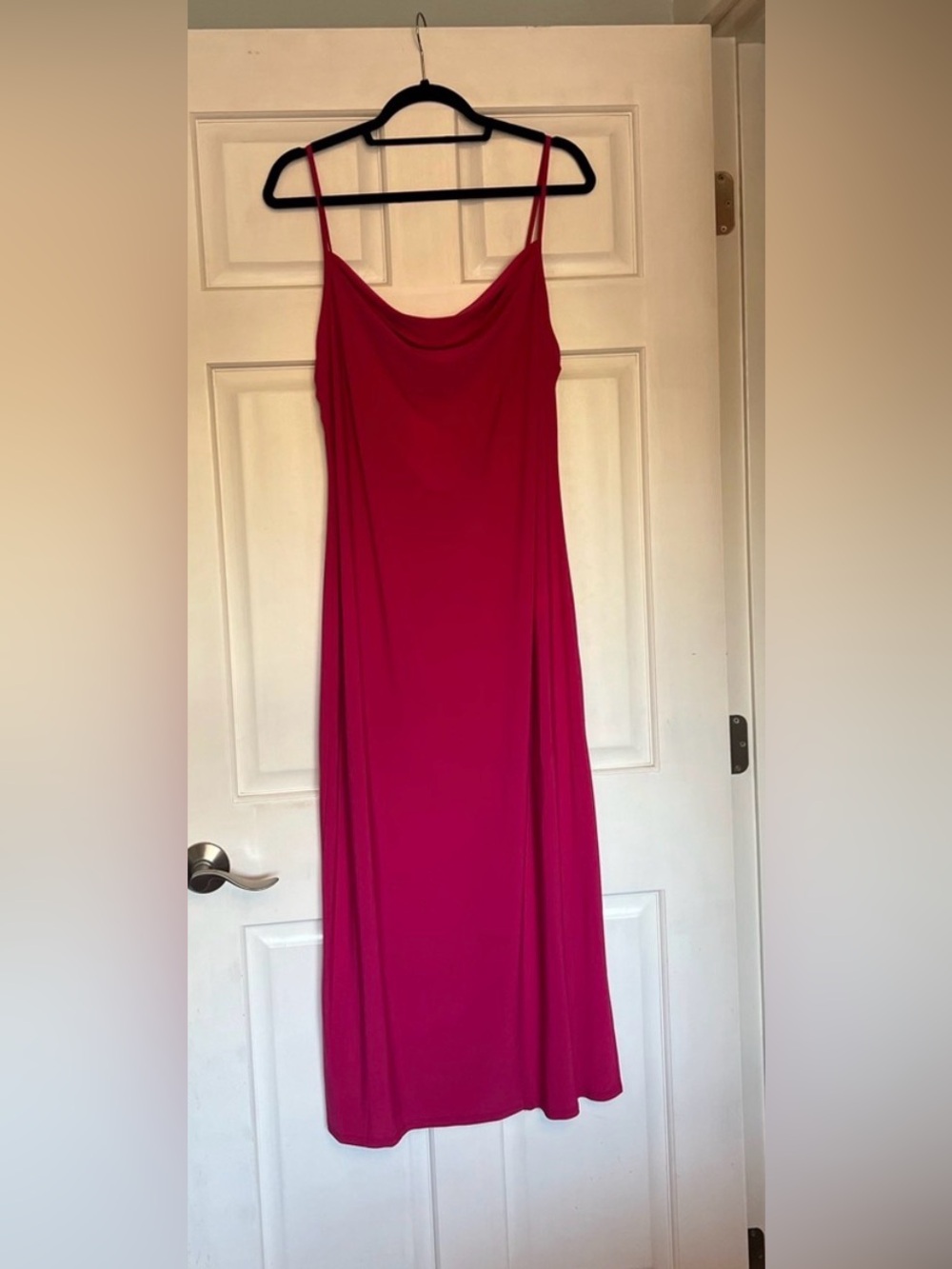 Bebe Hot Pink Cowl-Neck Midi Slip Dress
